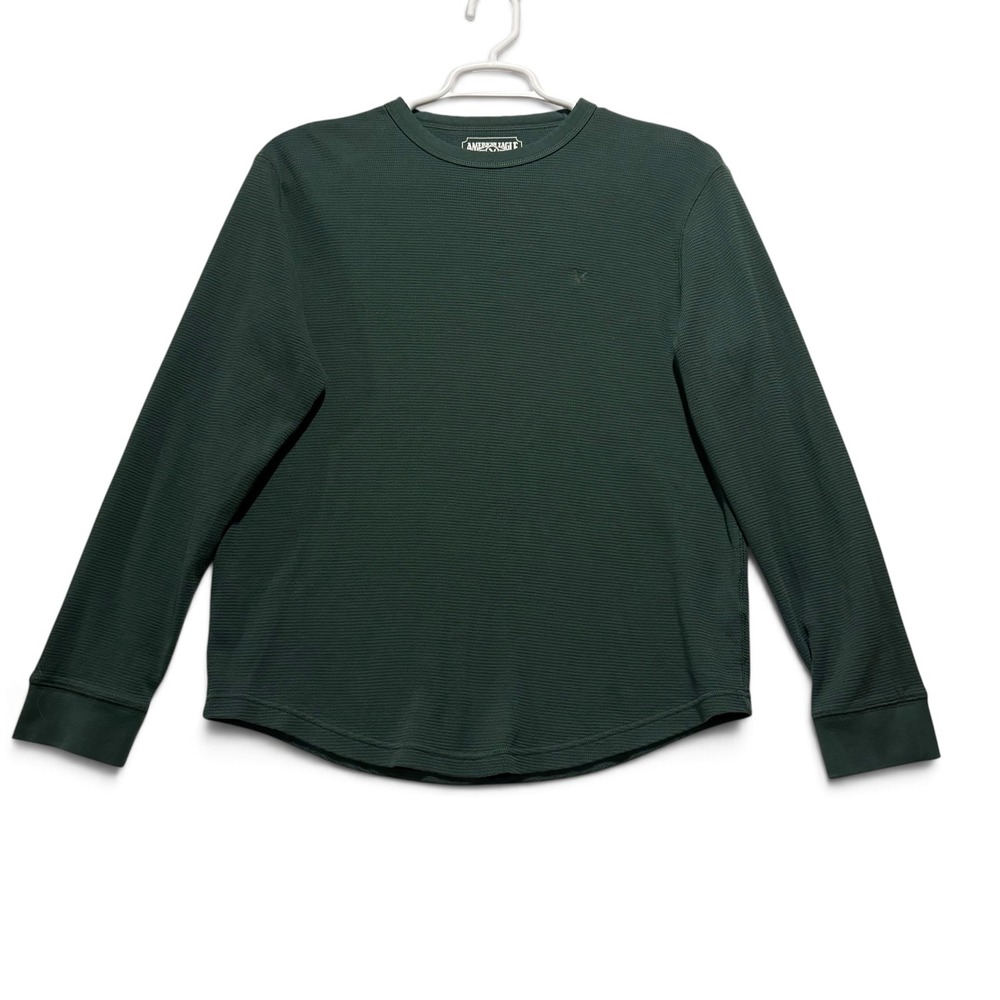 American Eagle Men's Large Forest Green Waffle Knit Thermal Long Sleeve Shirt